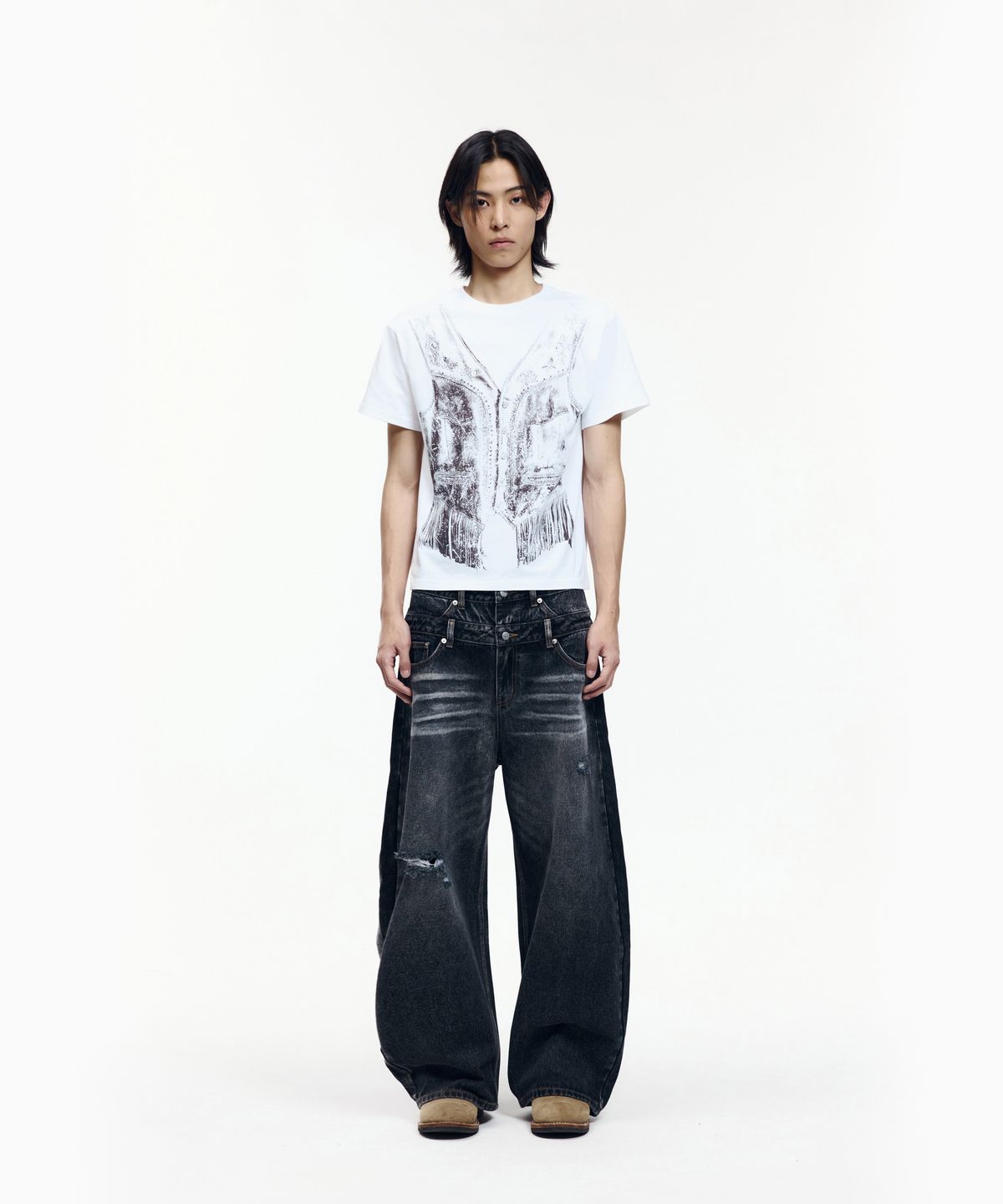 아캄(AAKAM) Double Layer Denim Pants (Black)