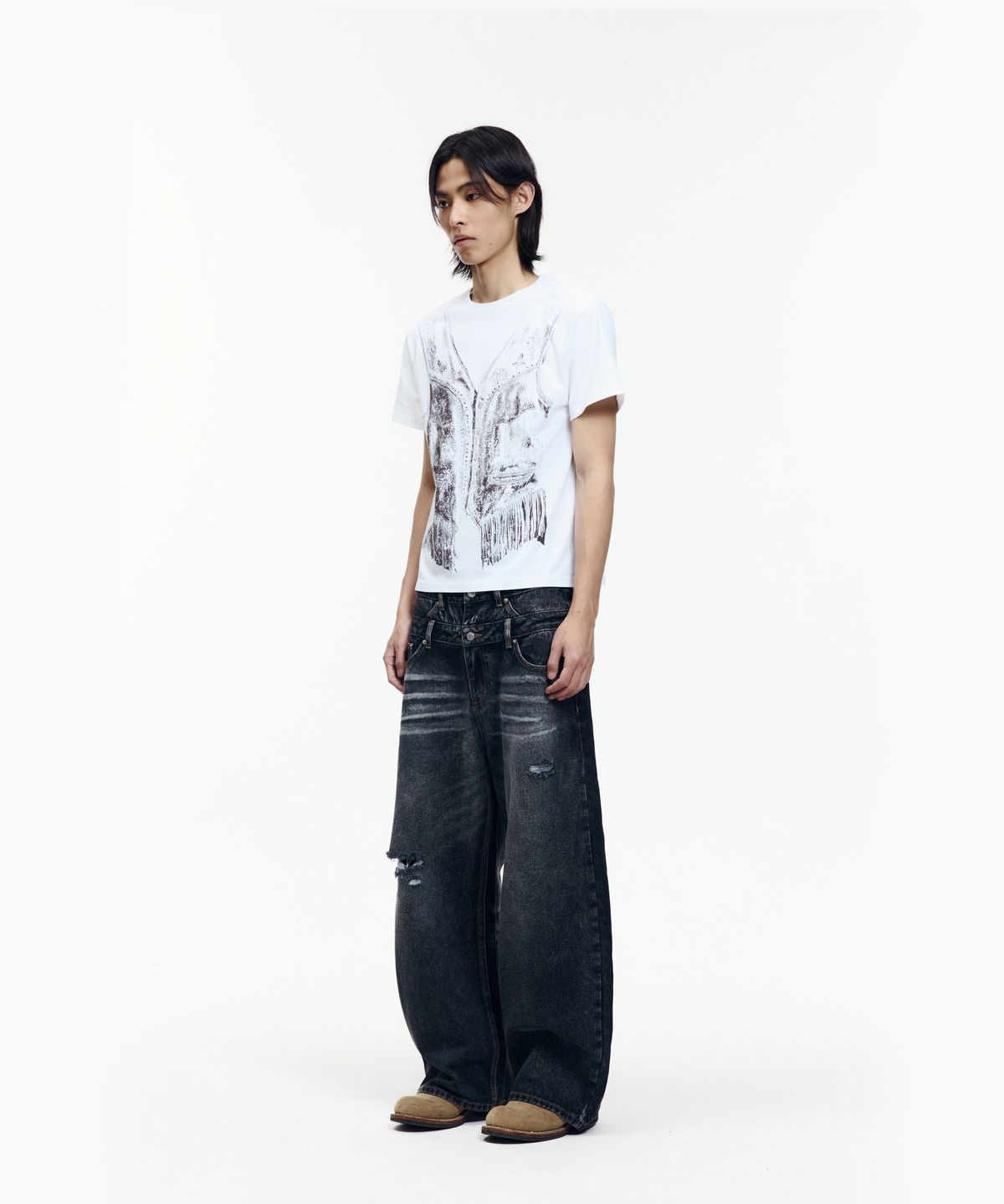 아캄(AAKAM) Double Layer Denim Pants (Black)