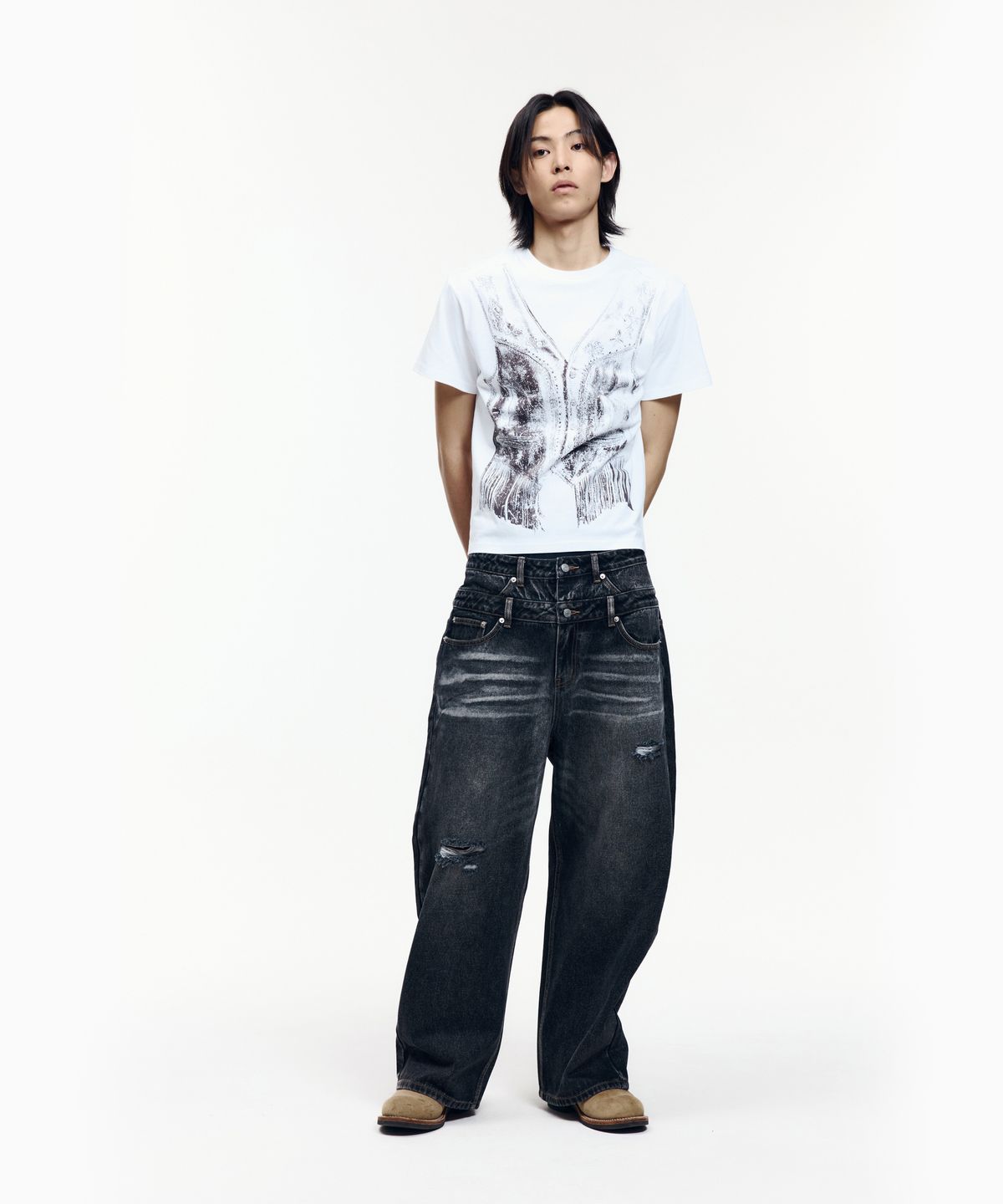 아캄(AAKAM) Double Layer Denim Pants (Black)