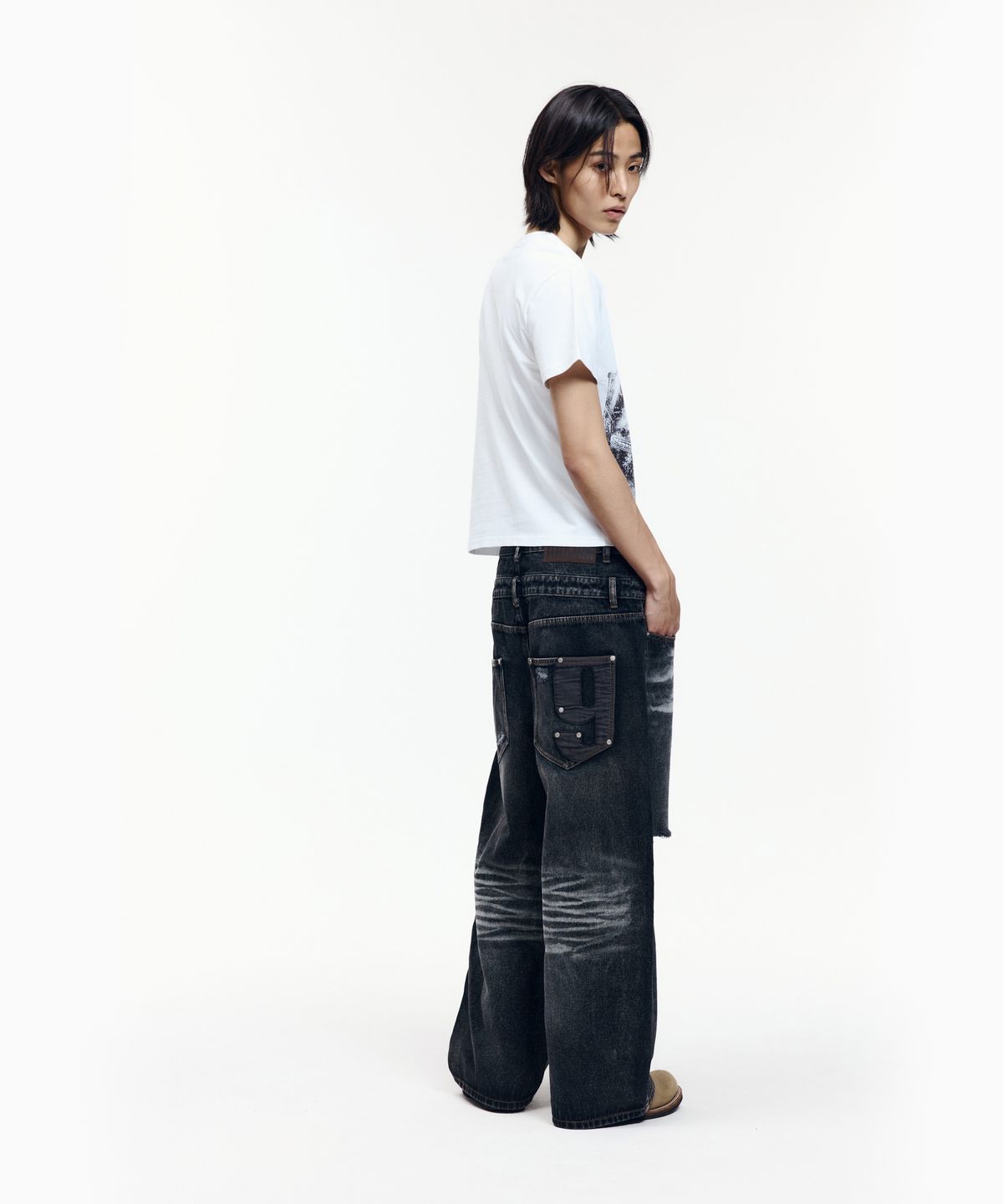아캄(AAKAM) Double Layer Denim Pants (Black)