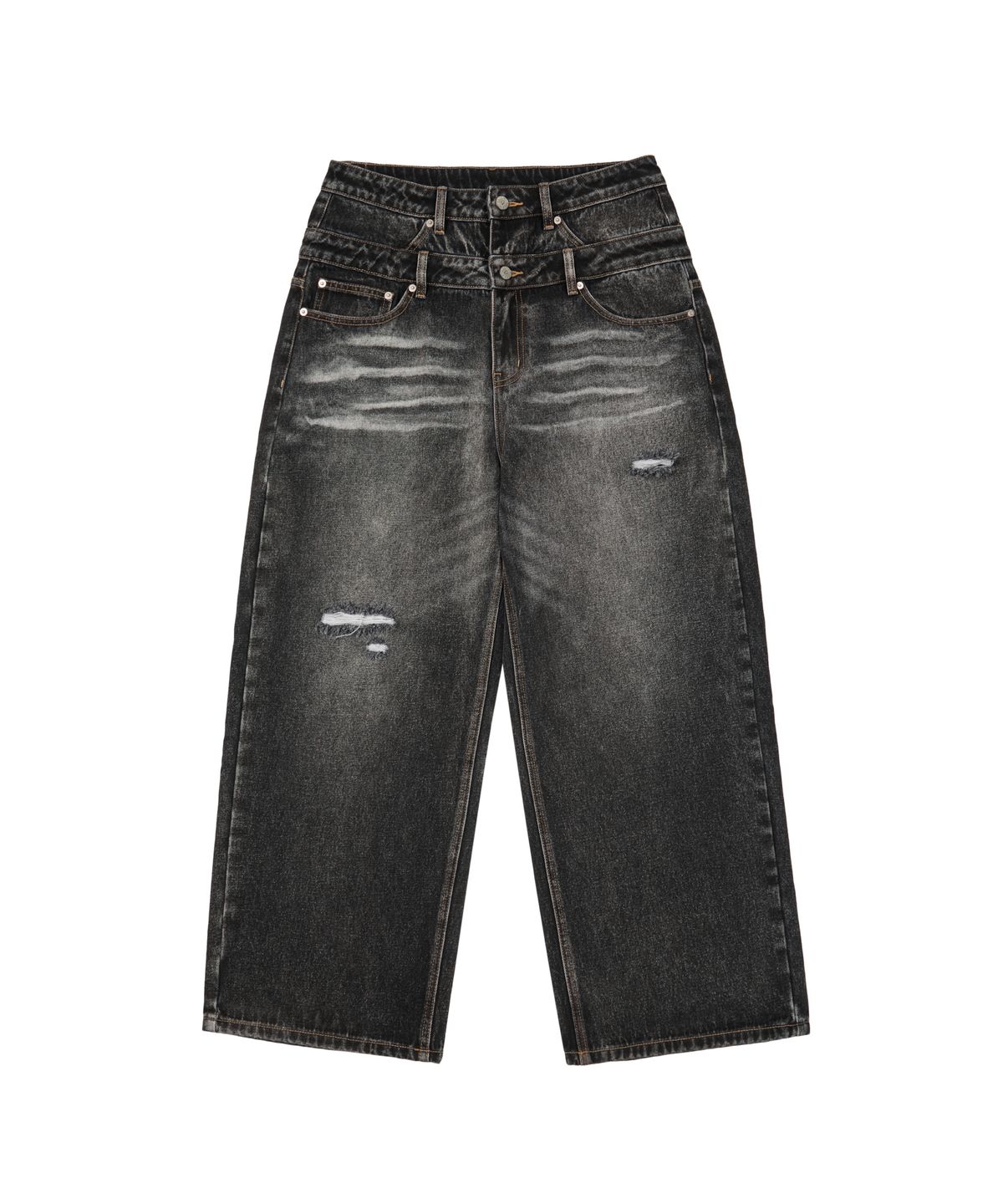 아캄(AAKAM) Double Layer Denim Pants (Black)