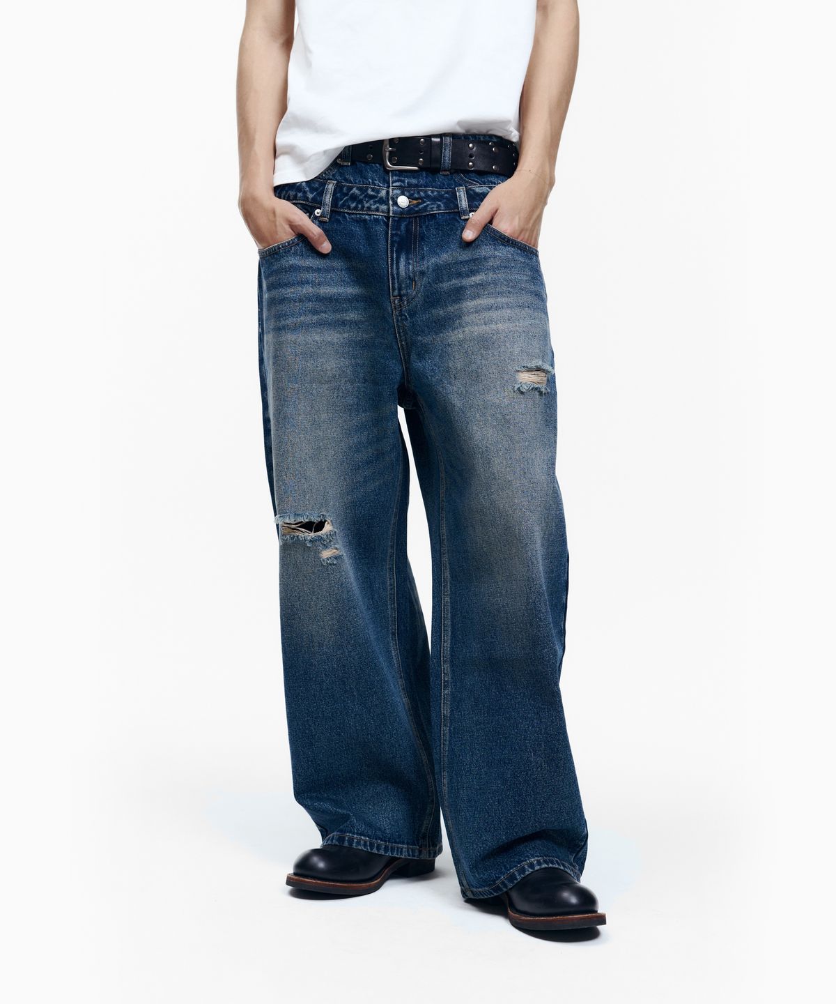 아캄(AAKAM) Double Layer Denim Pants (Blue)