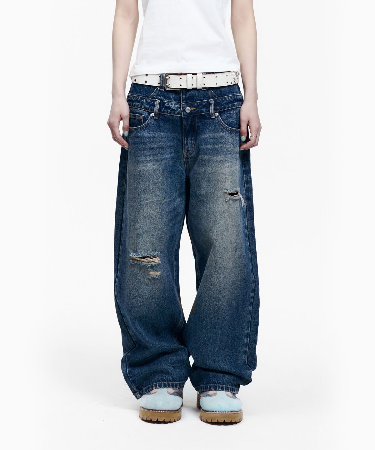 아캄(AAKAM) Double Layer Denim Pants (Blue)