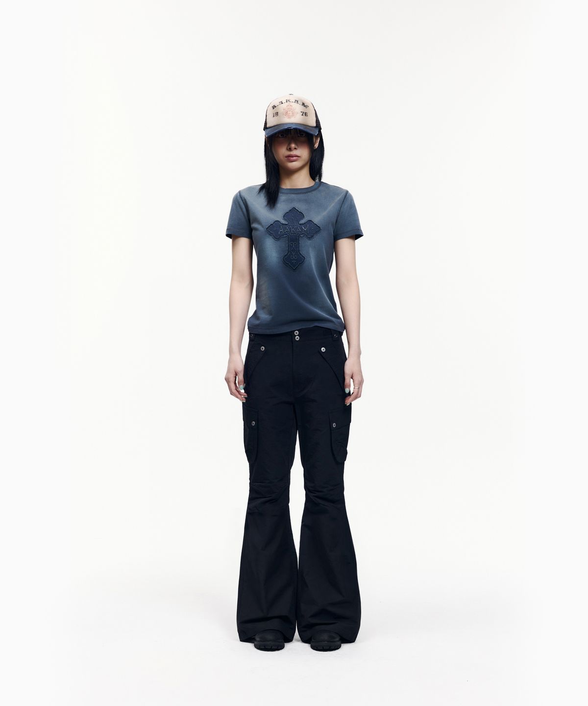 아캄(AAKAM) Flare Ripstop Cargo Pants (Black)