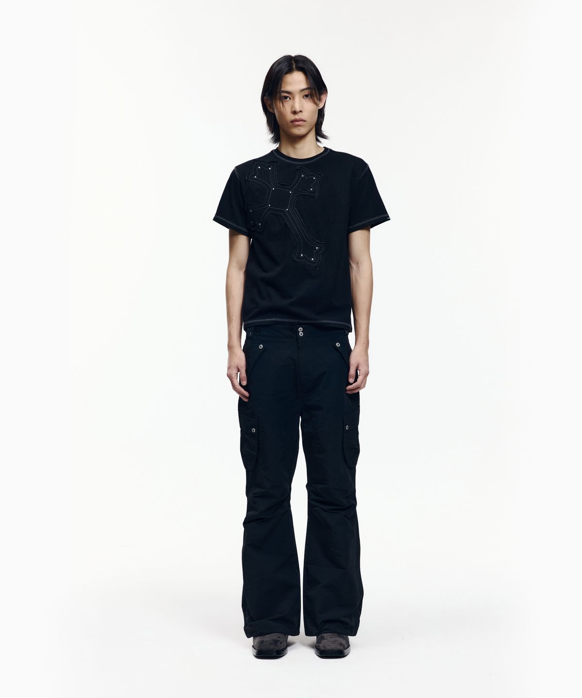 아캄(AAKAM) Flare Ripstop Cargo Pants (Black)