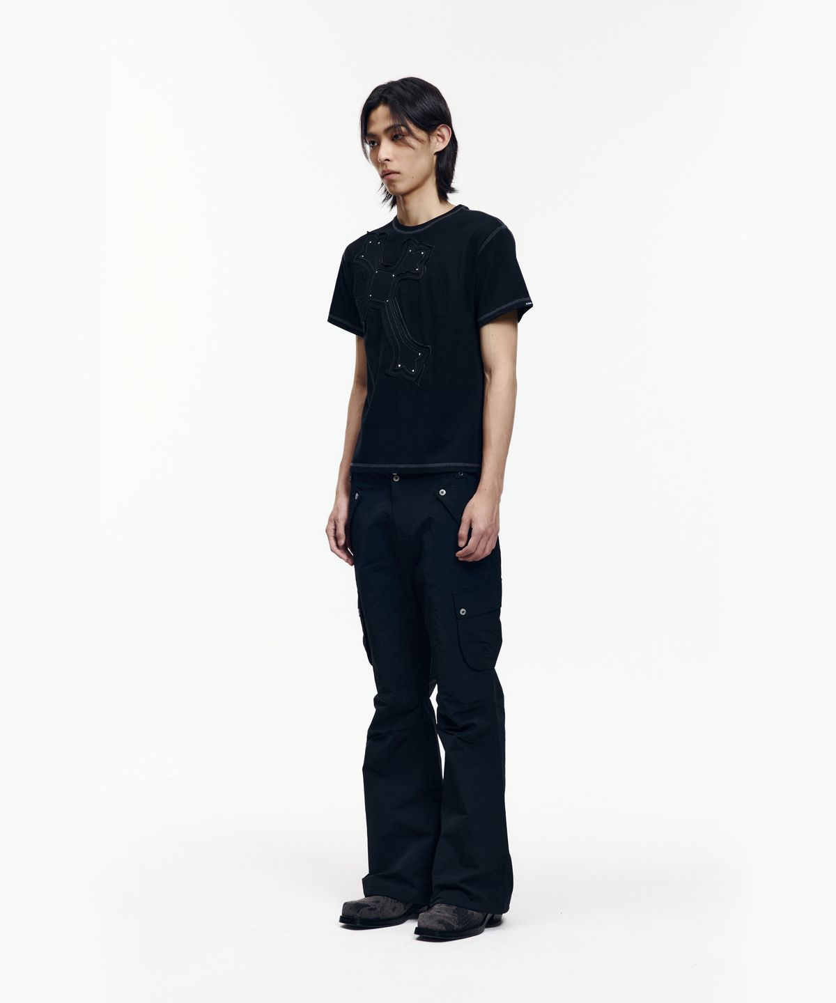 아캄(AAKAM) Flare Ripstop Cargo Pants (Black)