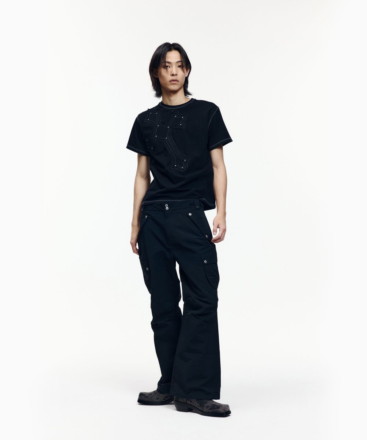 아캄(AAKAM) Flare Ripstop Cargo Pants (Black)