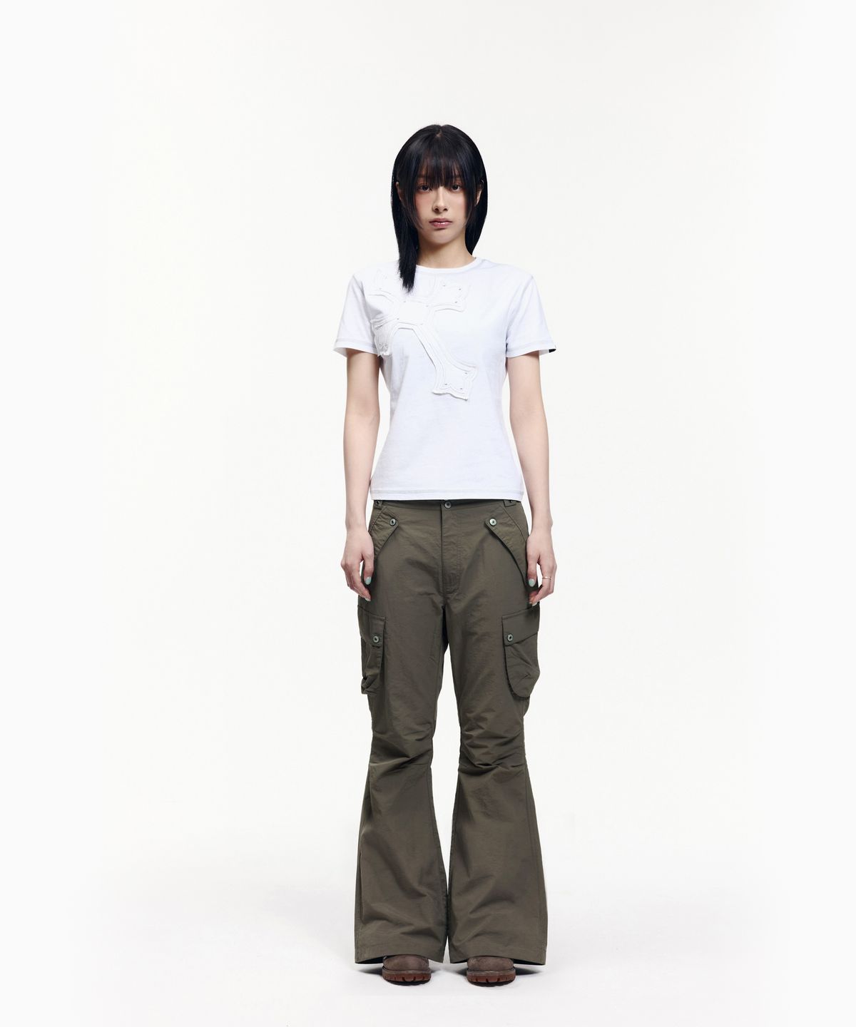 아캄(AAKAM) Flare Ripstop Cargo Pants (Khaki)