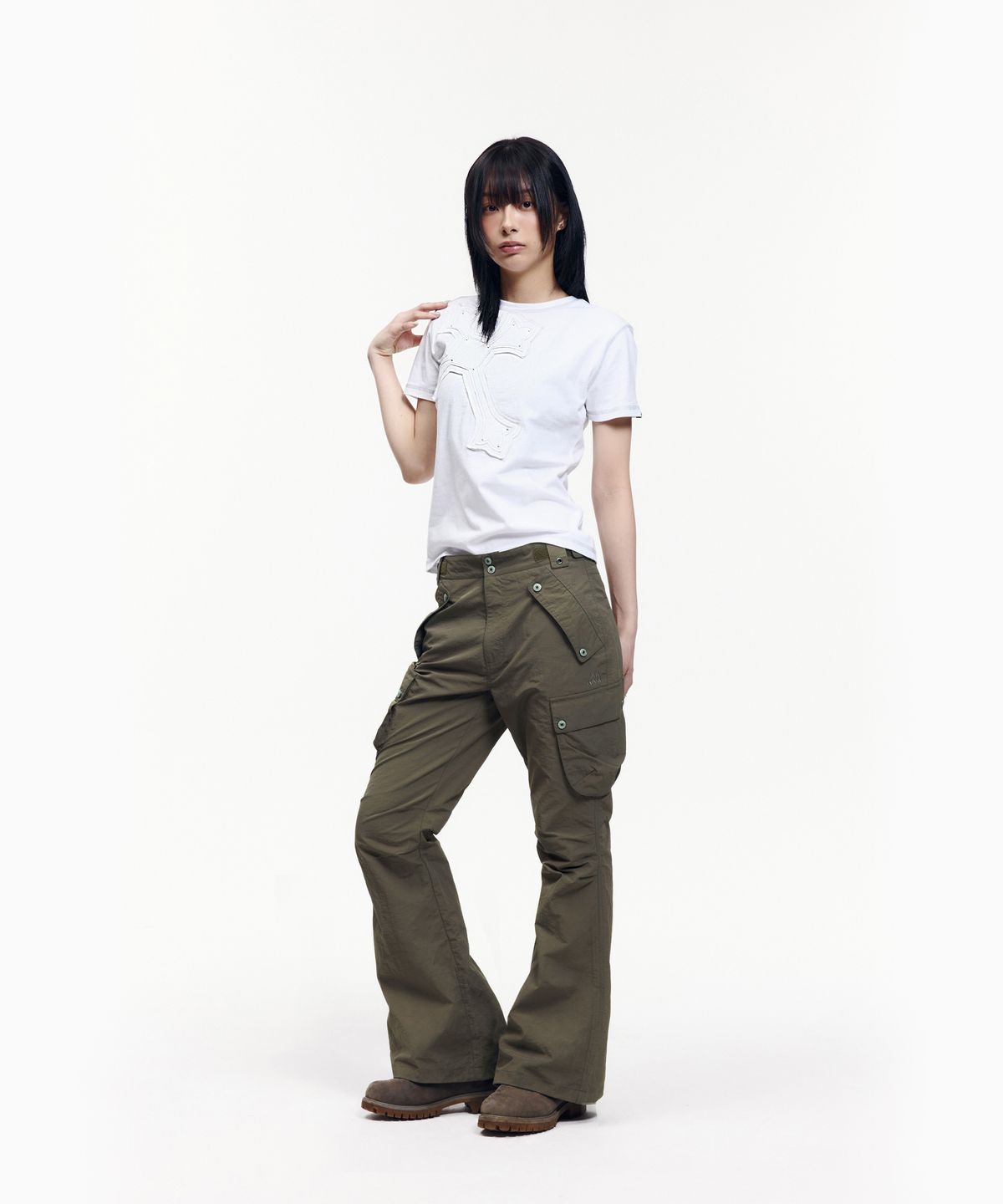 아캄(AAKAM) Flare Ripstop Cargo Pants (Khaki)