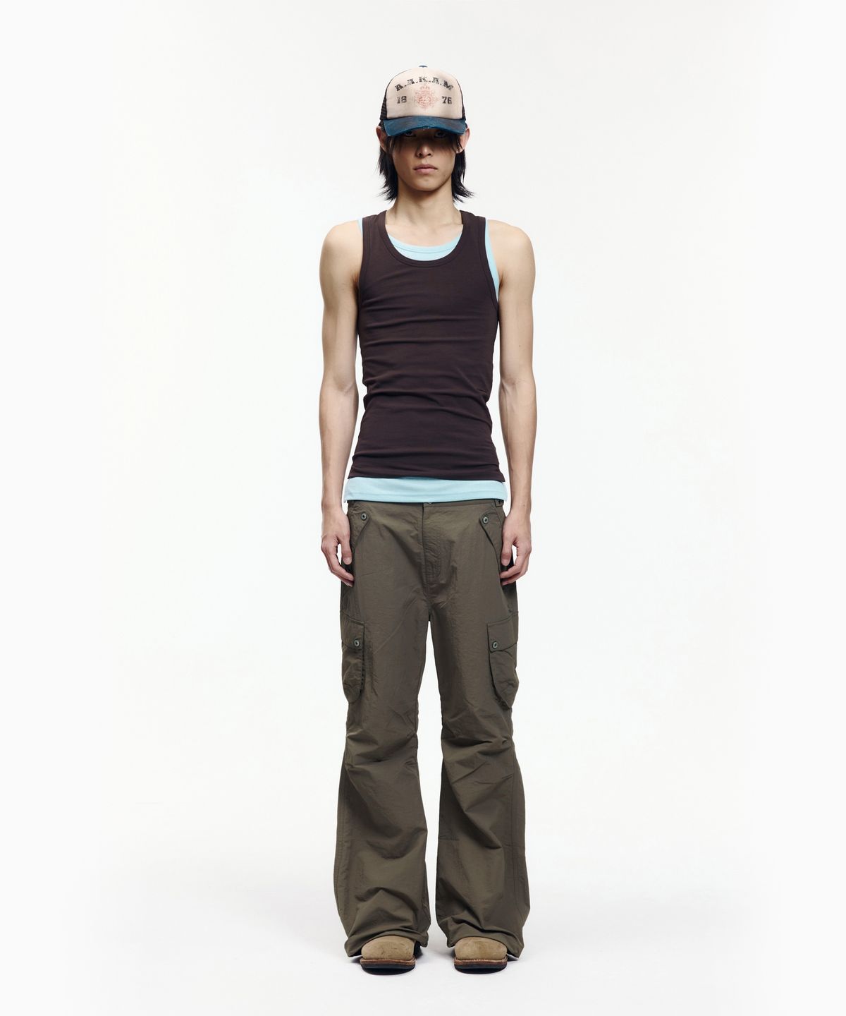 아캄(AAKAM) Flare Ripstop Cargo Pants (Khaki)