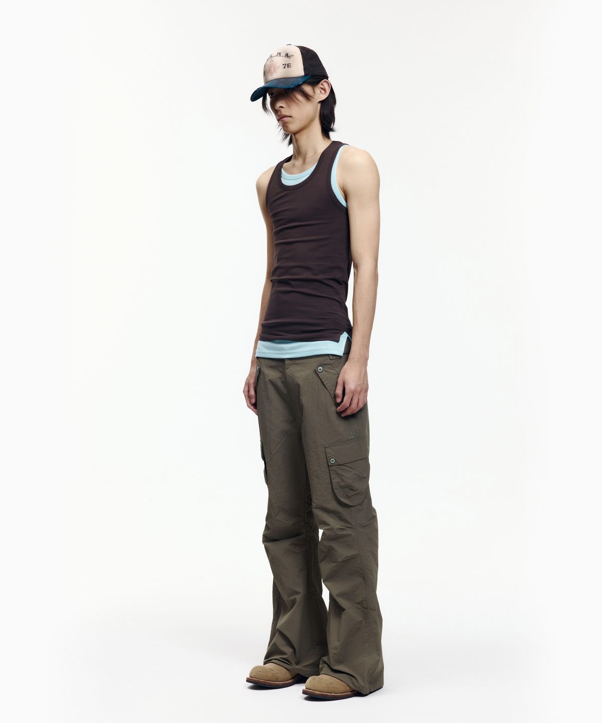 아캄(AAKAM) Flare Ripstop Cargo Pants (Khaki)