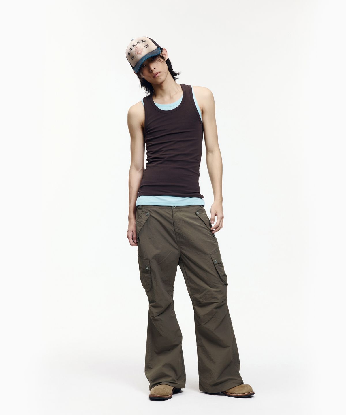아캄(AAKAM) Flare Ripstop Cargo Pants (Khaki)