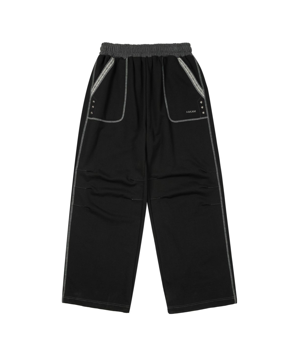 아캄(AAKAM) Knee Pin-Tuck Ethnic Sweatpants (Black)