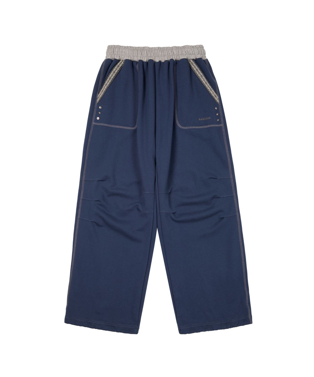 아캄(AAKAM) Knee Pin-Tuck Ethnic Sweatpants (Navy)
