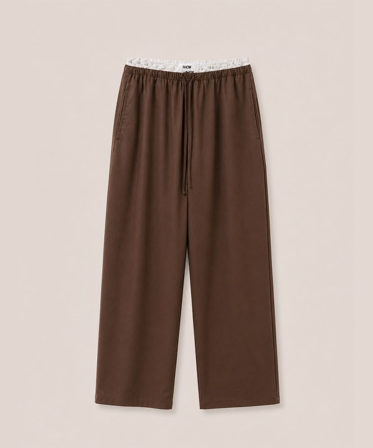 320쇼룸(320SHOWROOM) Lace Layered Drawstring Wide Pants Brown