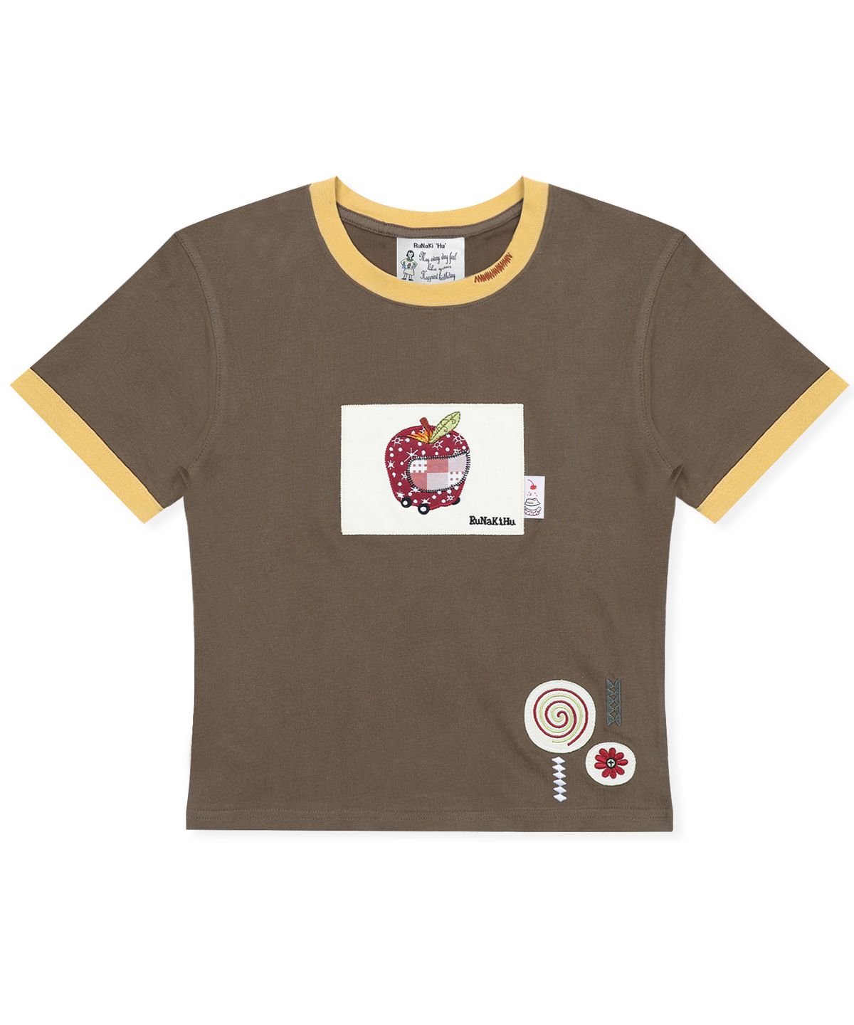 루나키후(RuNaKi'Hu') WXT097 아루바무 링고 아플리케 티셔츠 (BROWN)