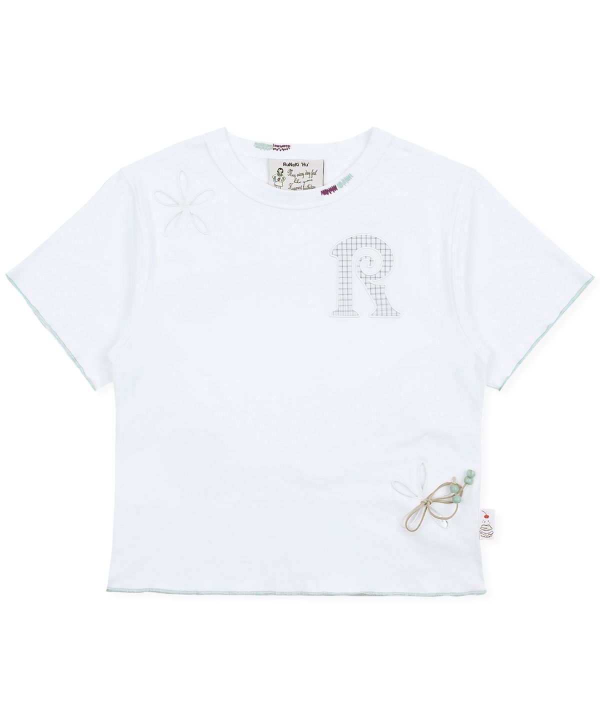 루나키후(RuNaKi'Hu') WXT101 무구케 펀칭 체크 아플리케 티셔츠 (WHITE)
