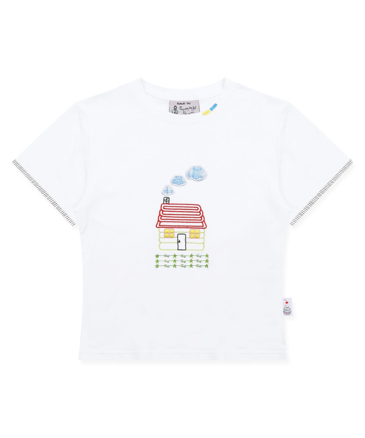 루나키후(RuNaKi'Hu') WXT098 오카에리 체크 아플리케 티셔츠 (WHITE)