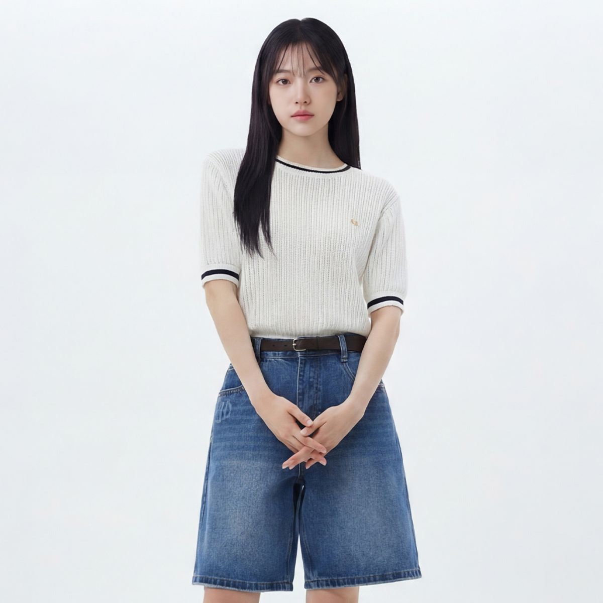 랩(LAP) 라인배색 장식 반팔니트 AS2KH466