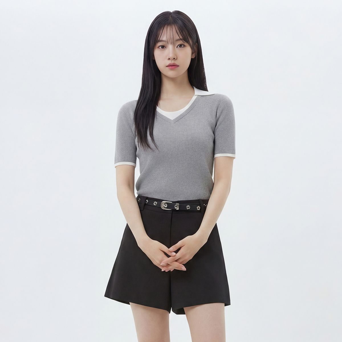 랩(LAP) 배색카라 레이어드 니트풀오버 AS2KH560