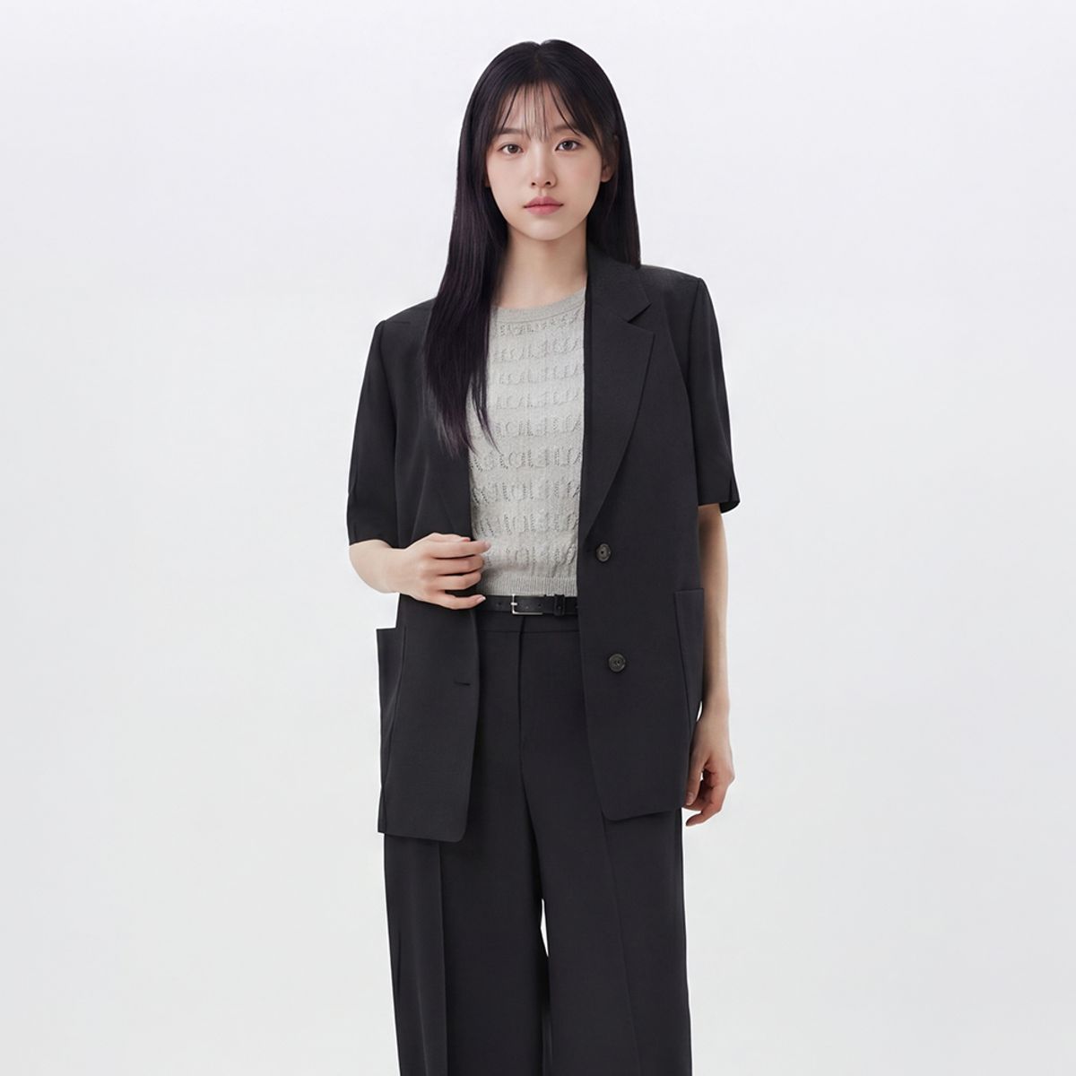 랩(LAP) 뒷트임 배색 반팔 자켓 AS2WJ463