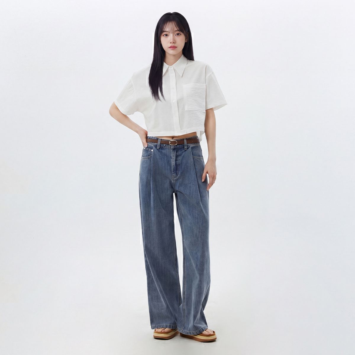 랩(LAP) 원턱 롱 와이드 데님 팬츠 AS2DP464