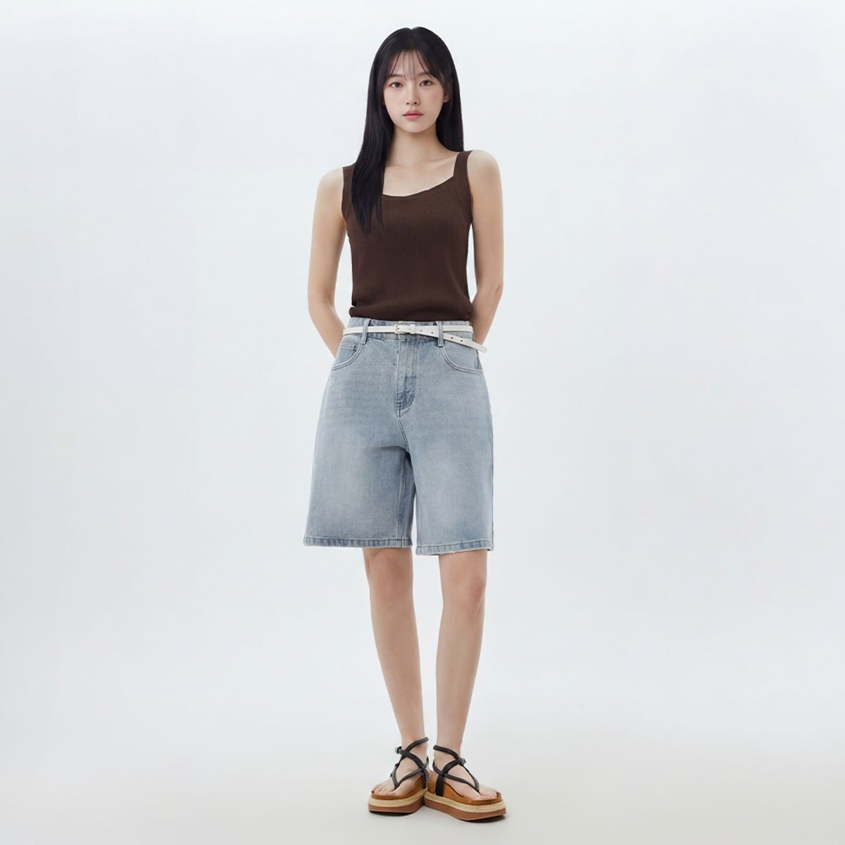 랩(LAP) 구제 워싱 버뮤다 데님 팬츠 AS2DP465