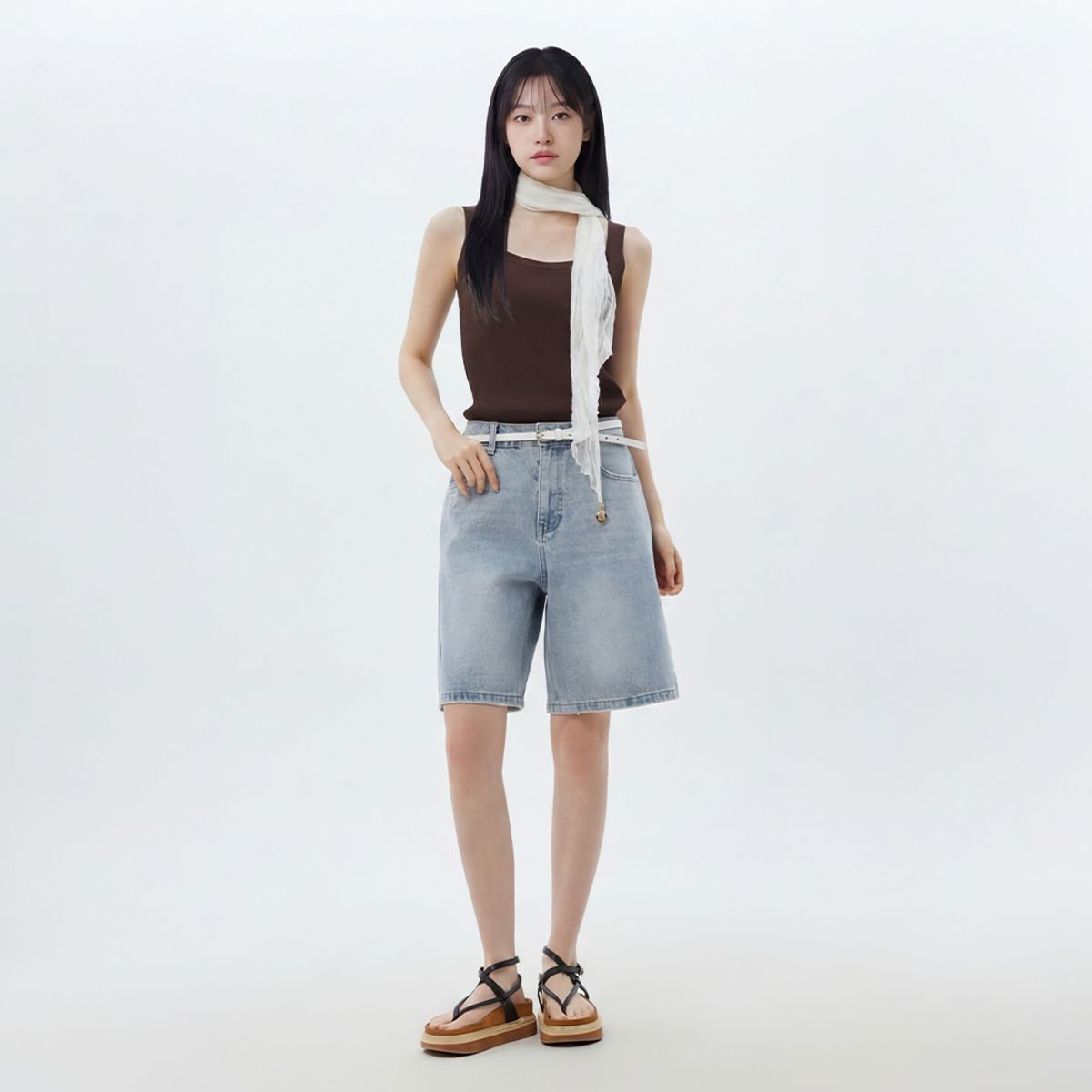 랩(LAP) 구제 워싱 버뮤다 데님 팬츠 AS2DP465