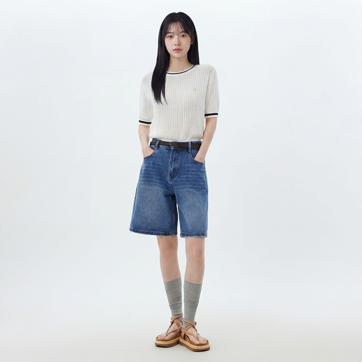랩(LAP) 구제 워싱 버뮤다 데님 팬츠 AS2DP465