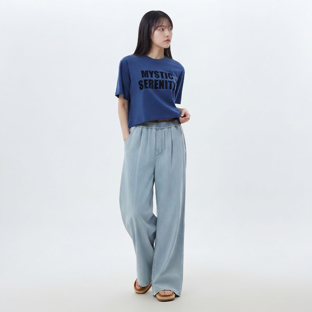 랩(LAP) 밴딩 턱 롱 와이드 팬츠 AS2DP462
