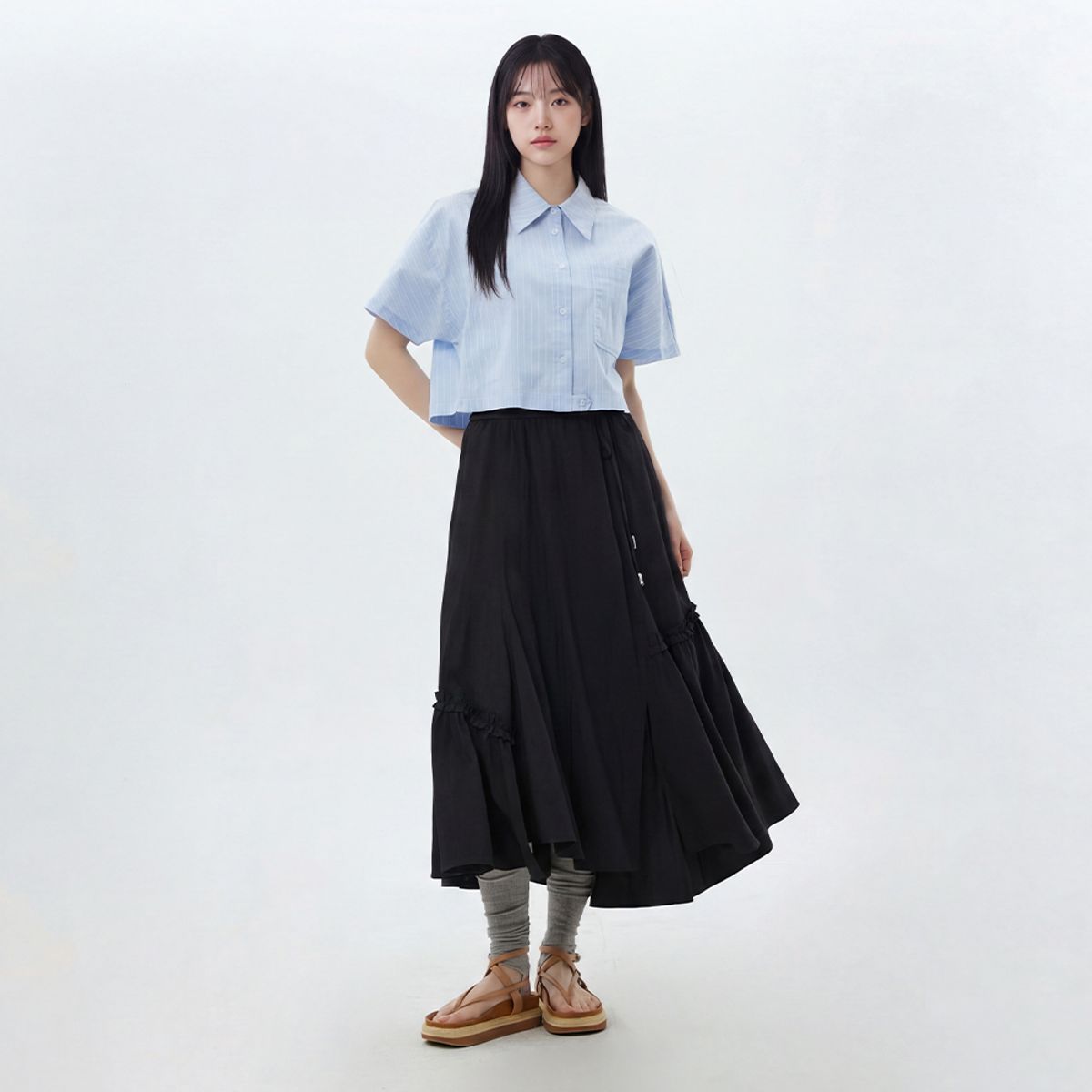 랩(LAP) 와샤 사선절개 밴딩 플레어 스커트 AS2WS462