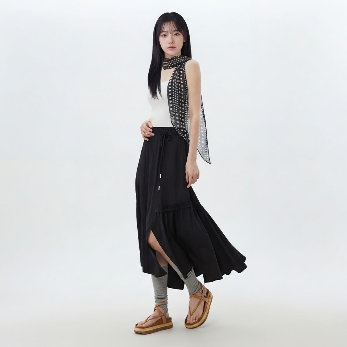 랩(LAP) 와샤 사선절개 밴딩 플레어 스커트 AS2WS462
