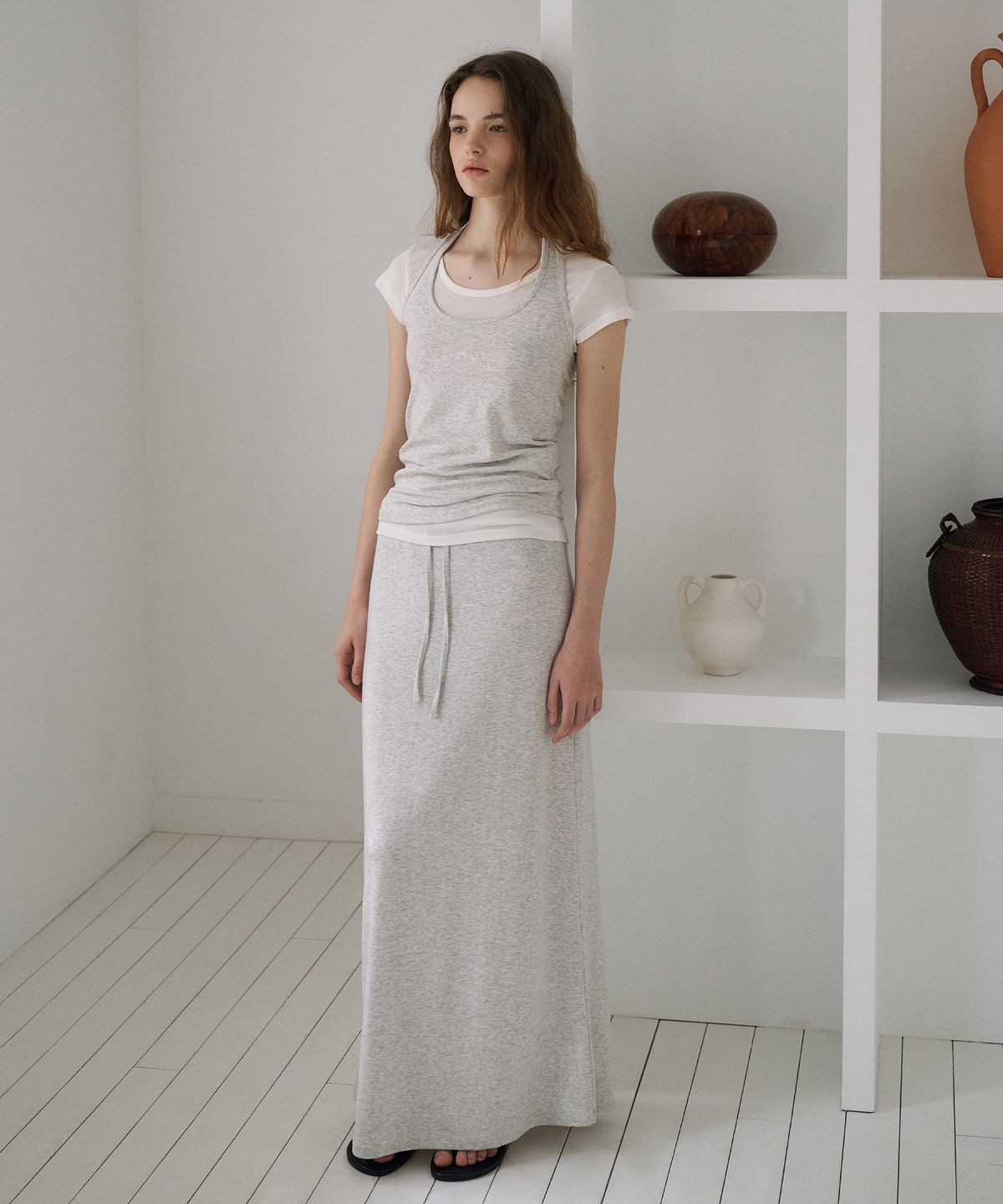 라메레이(LAMEREI) Jersey String Maxi Skirt[LMBFSUSK416]-2color