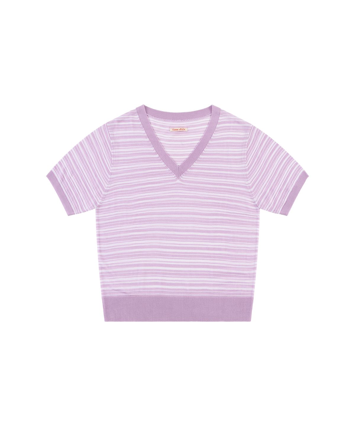 반원 아틀리에(VANONE ATELIER) KN4294 스트라이프 하프 슬리브 니트_Lavender
