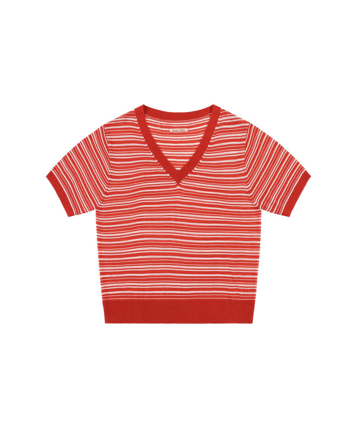 반원 아틀리에(VANONE ATELIER) KN4294 스트라이프 하프 슬리브 니트_Red