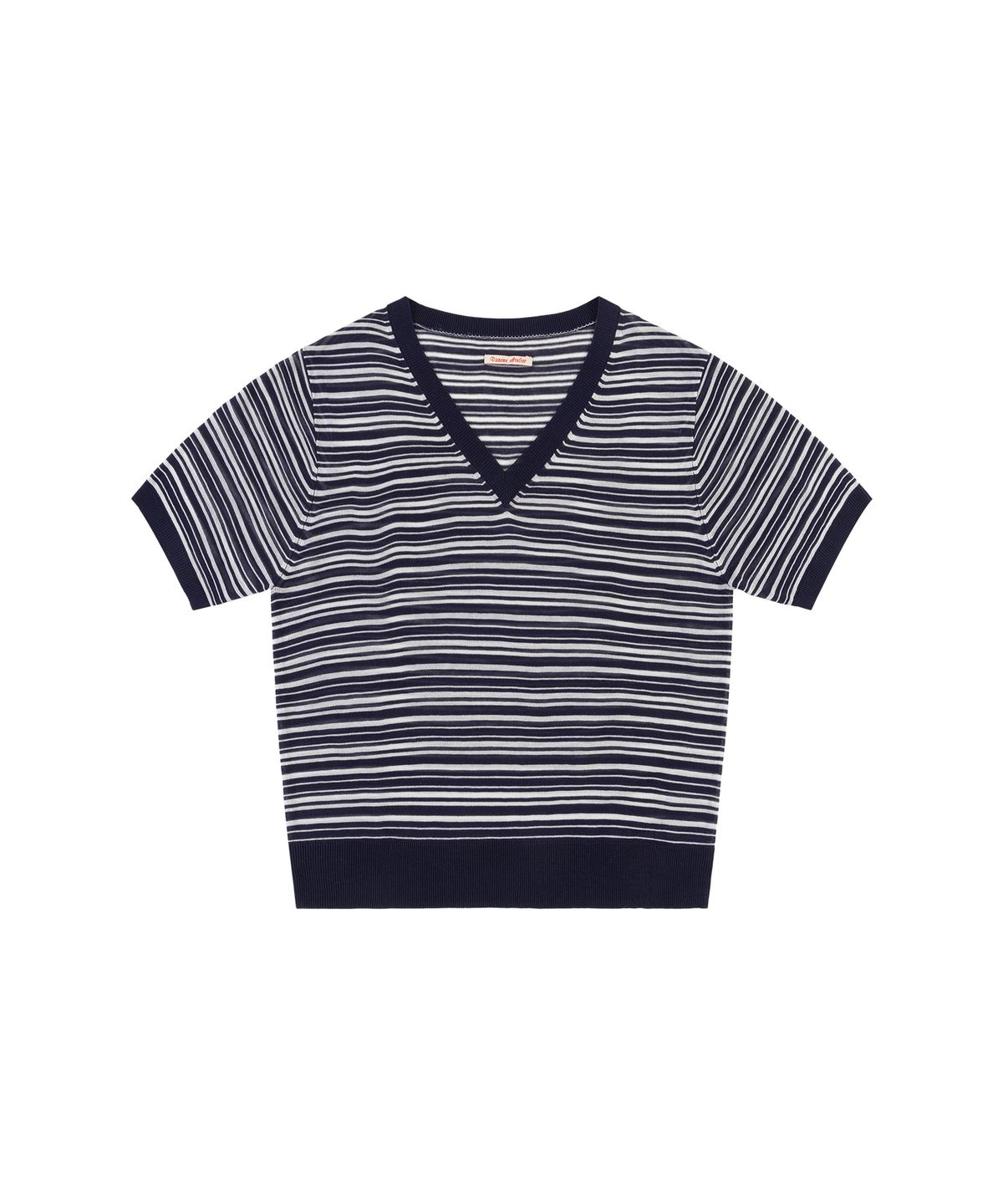 반원 아틀리에(VANONE ATELIER) KN4294 스트라이프 하프 슬리브 니트_Dark navy