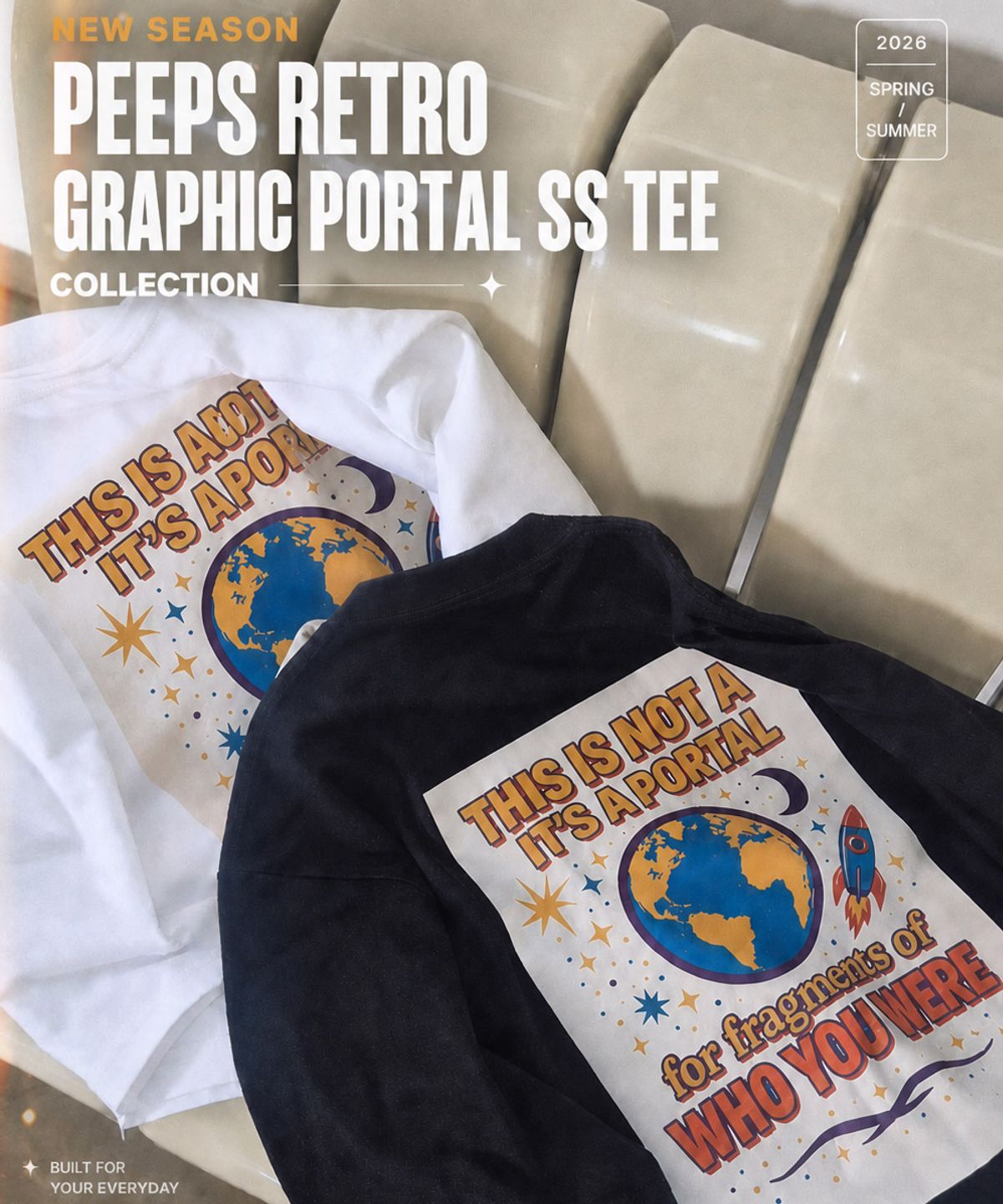 핍스(PEEPS) Retro Graphic Portal SS Tee (BLACK/WHITE) 오버핏 반팔티