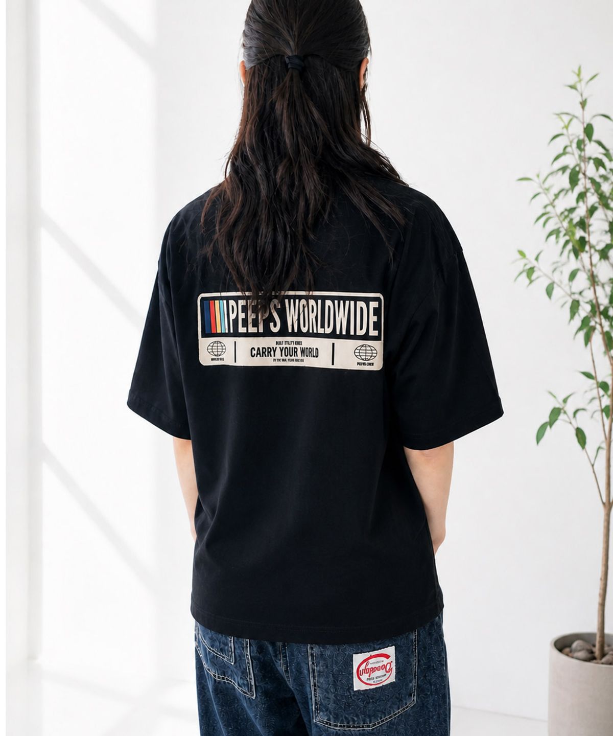 핍스(PEEPS) Worldwide Label SS Tee (BLACK/WHITE) 오버핏 반팔티
