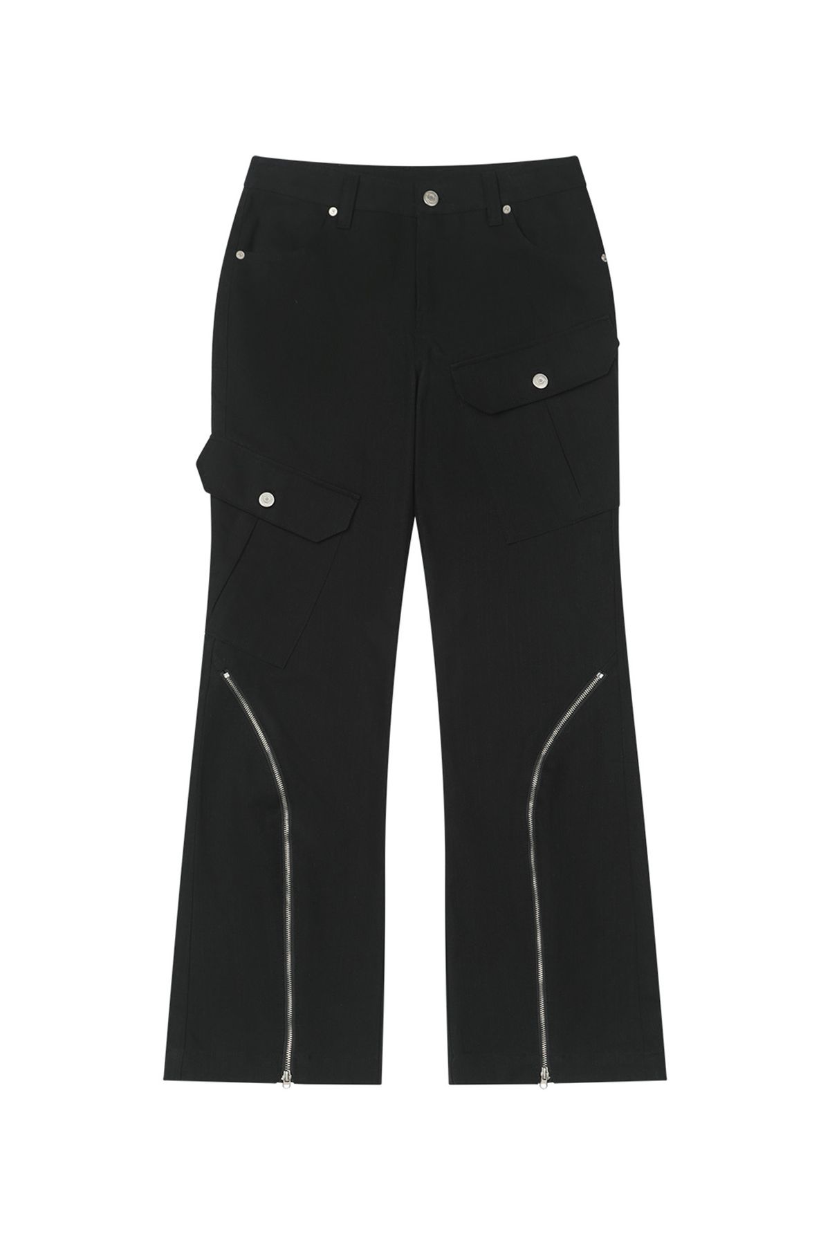 다이닛(DEINET) ZIPPER BOOTSCUT CARGO PANTS IN BLACK
