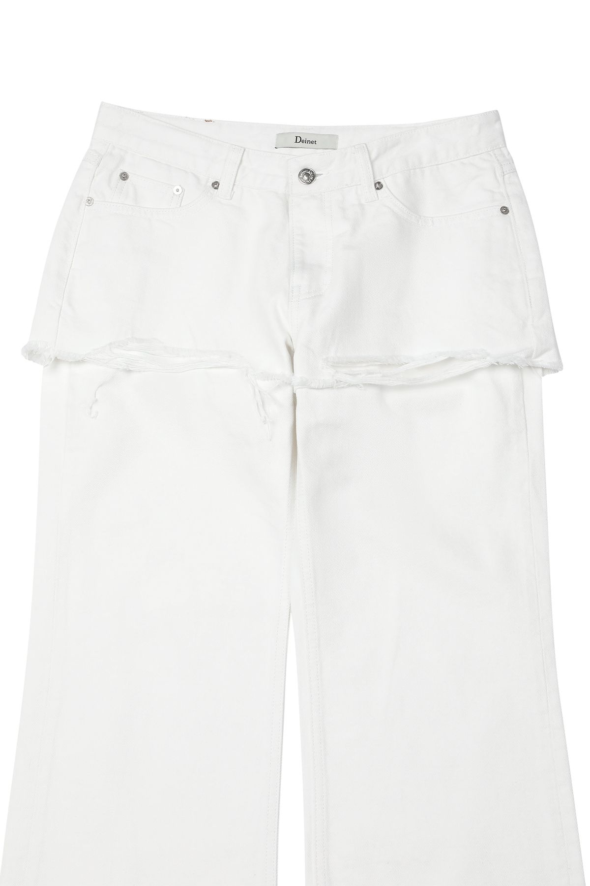 다이닛(DEINET) LAYERED SEMI BOOTSCUT DENIM PANTS IN WHITE