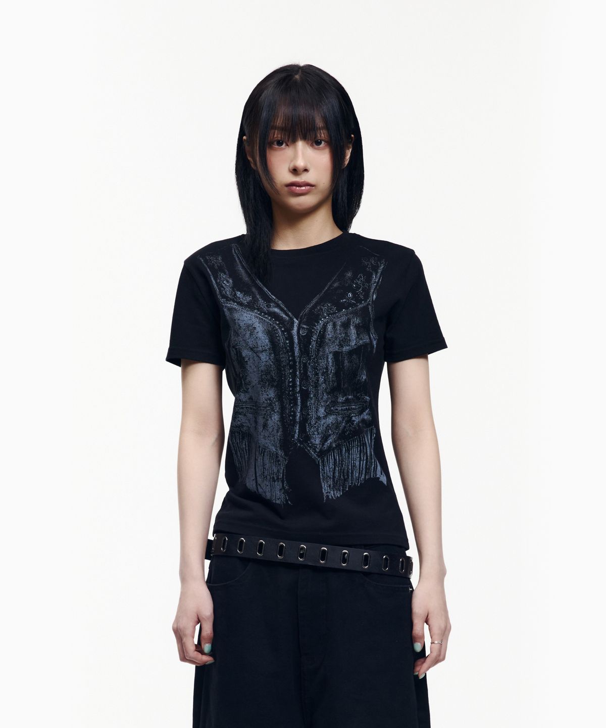 아캄(AAKAM) Western Vest Half Top (Black)