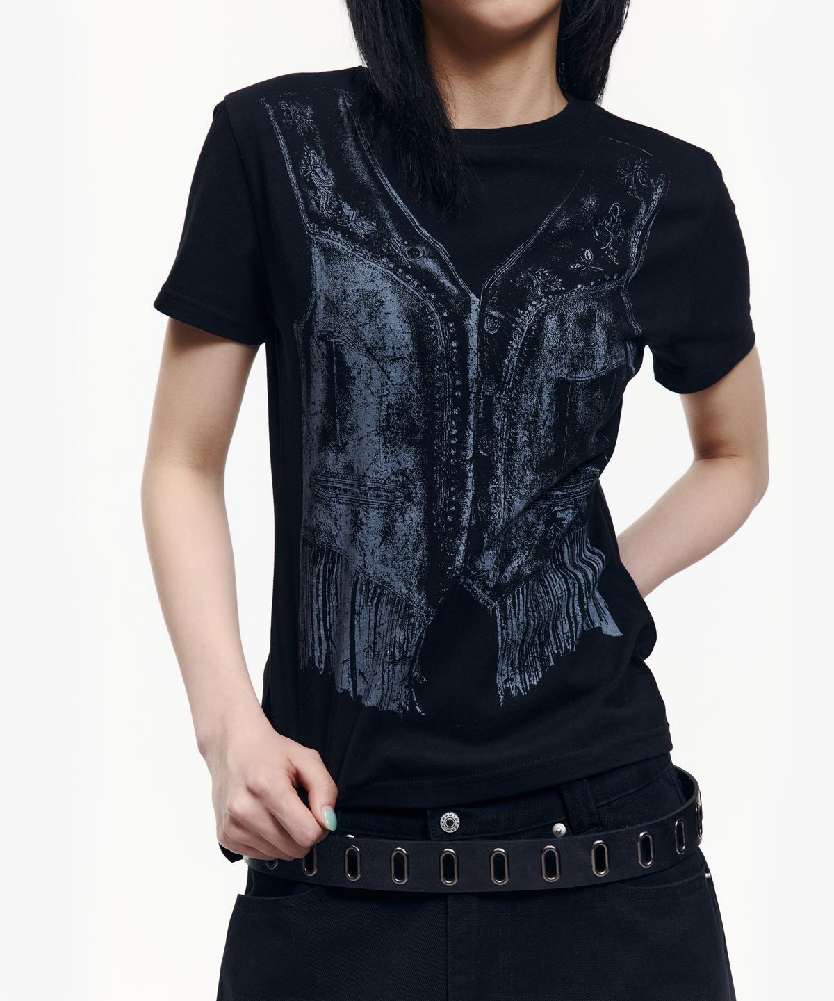 아캄(AAKAM) Western Vest Half Top (Black)