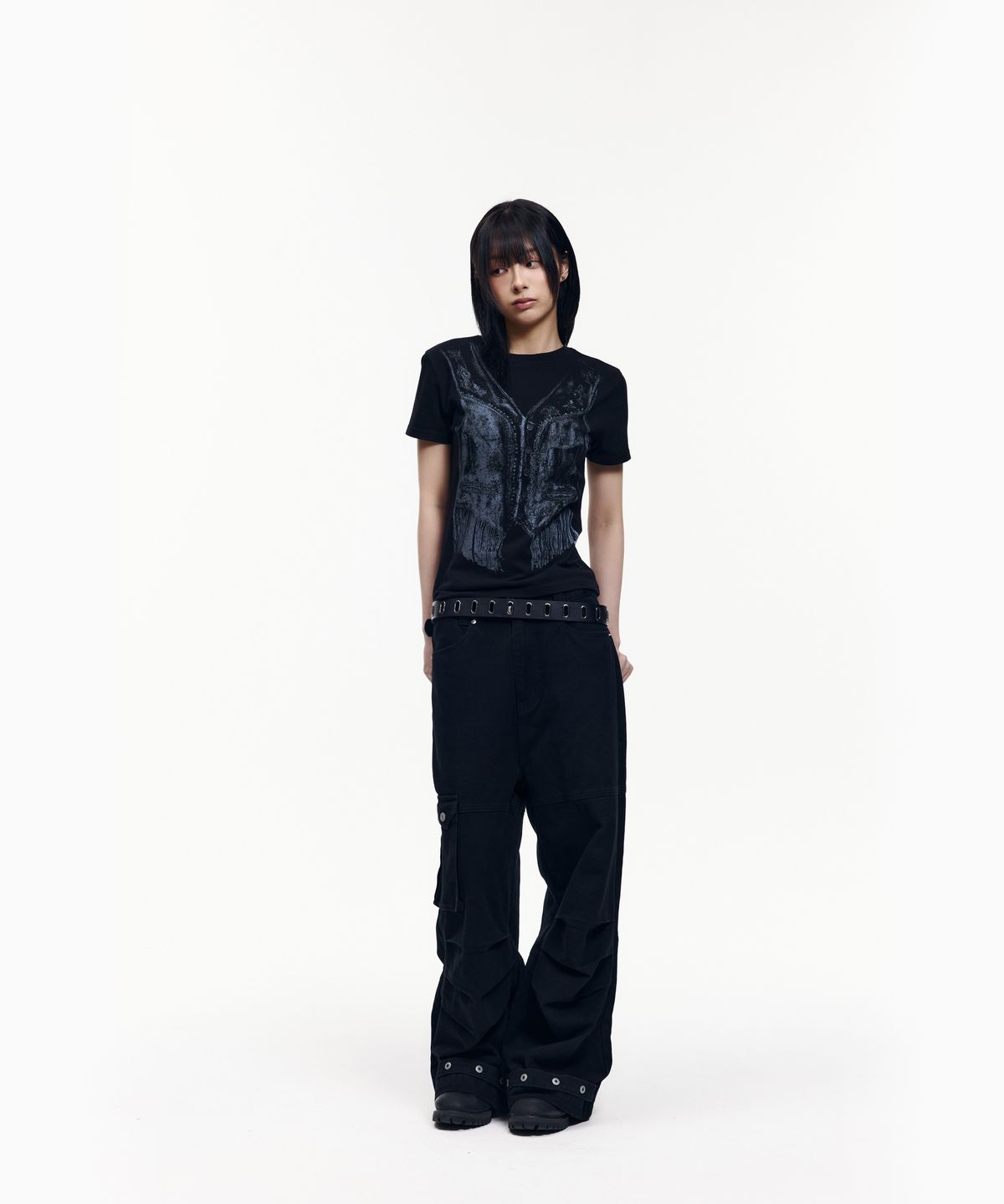 아캄(AAKAM) Western Vest Half Top (Black)