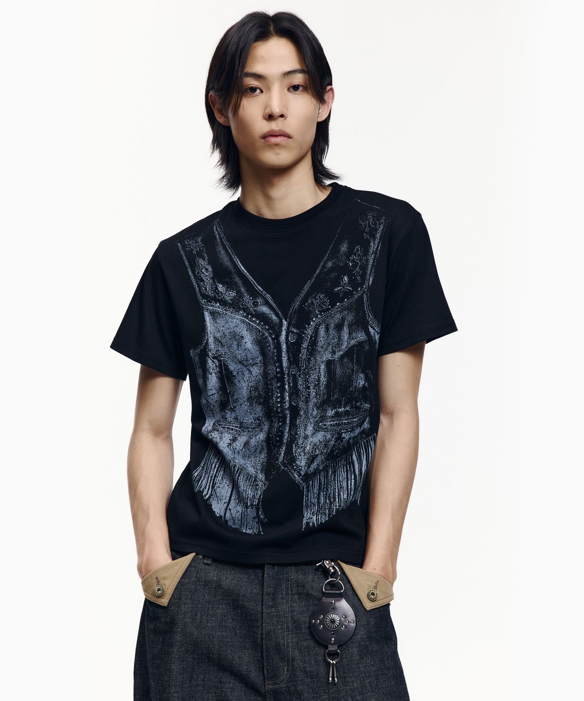아캄(AAKAM) Western Vest Half Top (Black)