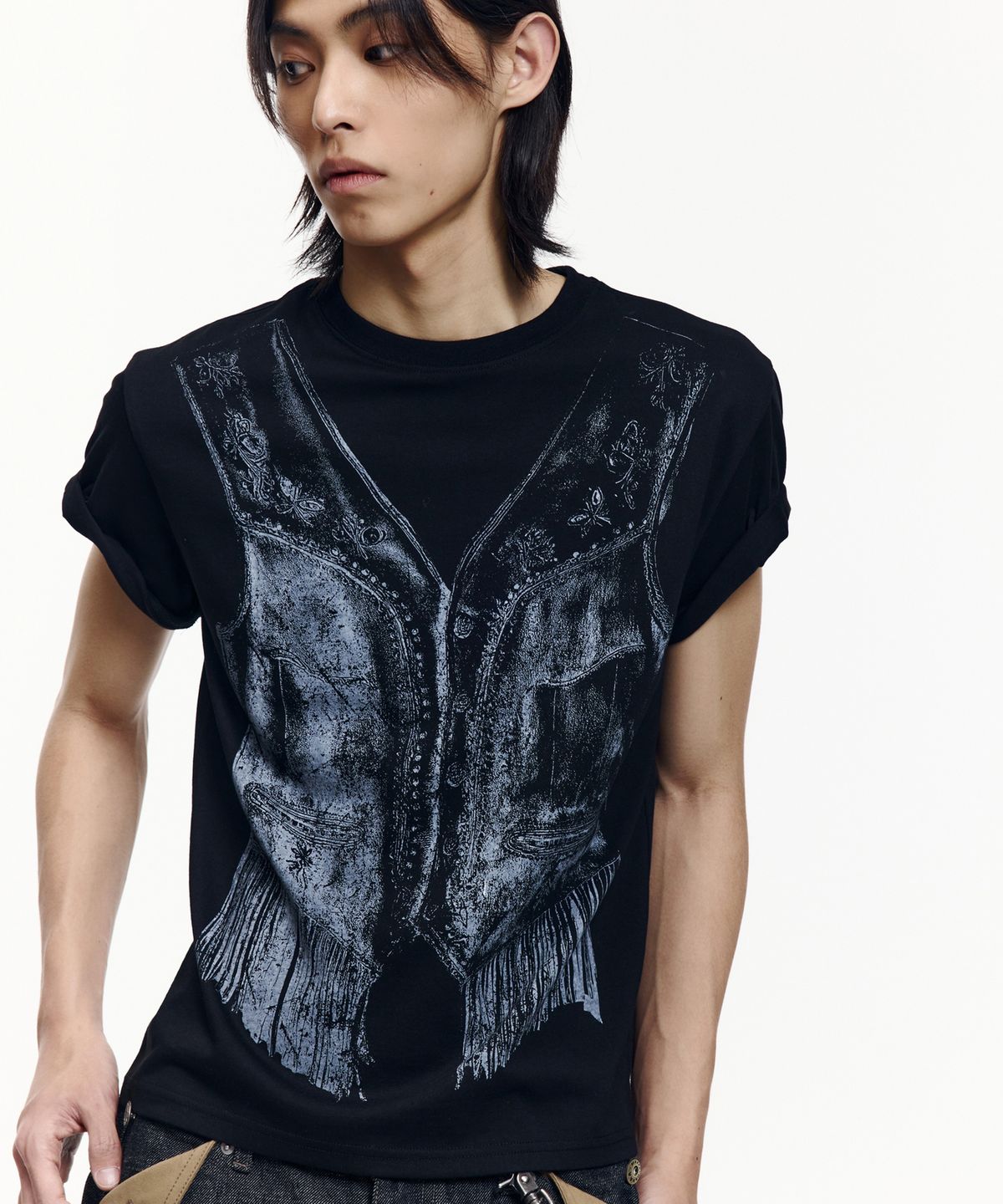 아캄(AAKAM) Western Vest Half Top (Black)