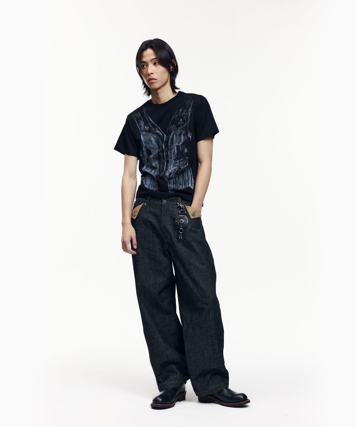 아캄(AAKAM) Western Vest Half Top (Black)