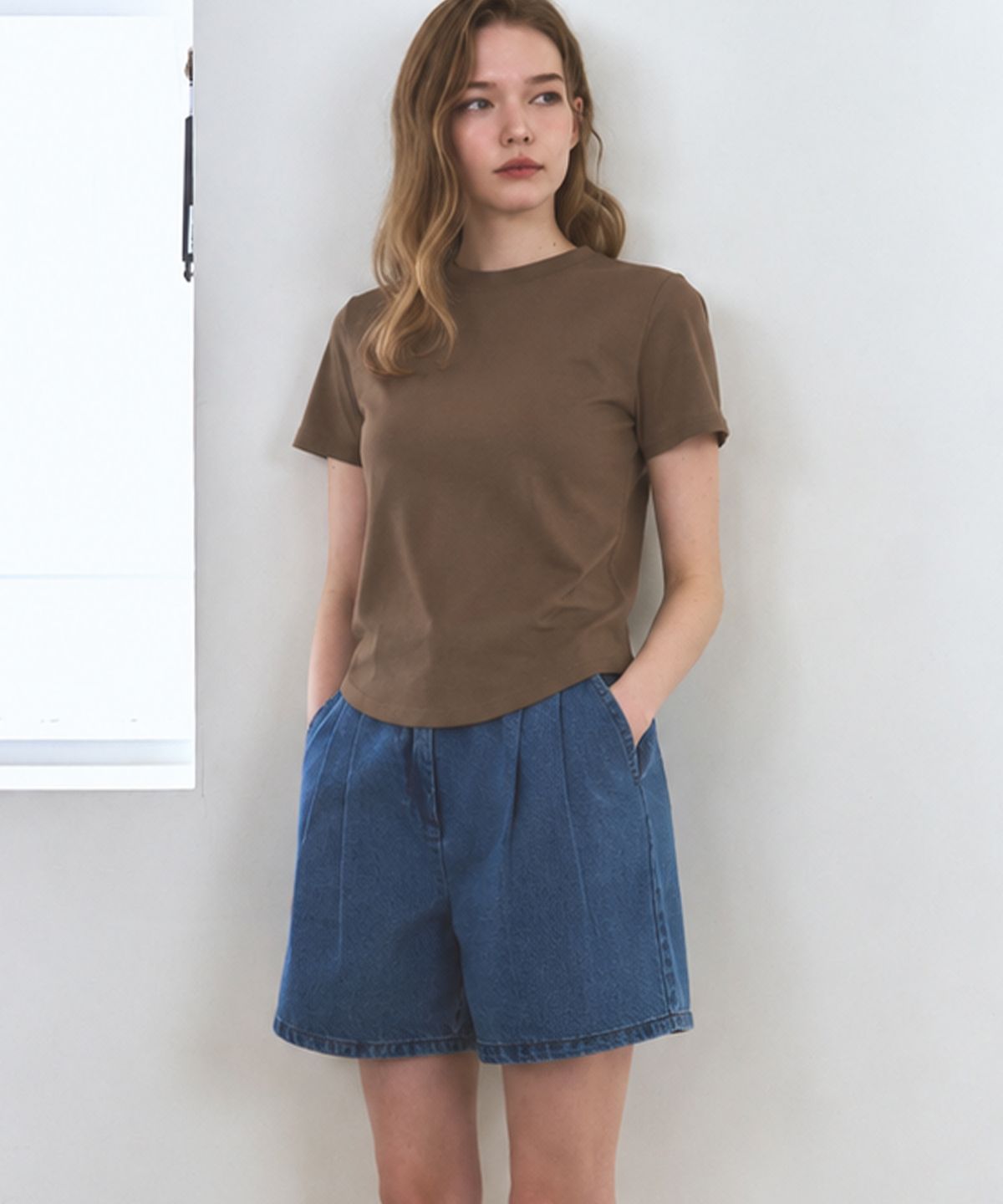 드로우핏 우먼(DRAWFIT WOMEN) 수피마 실켓 슬림 반팔 티셔츠 [BEIGE]