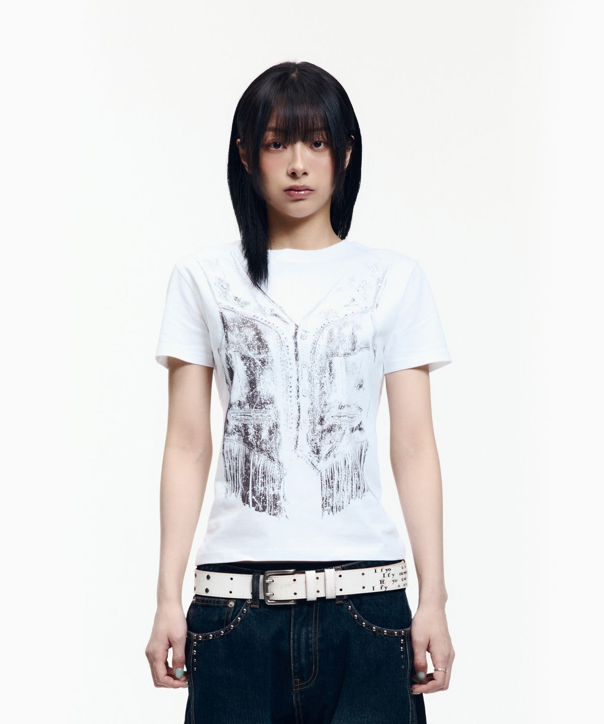 아캄(AAKAM) Western Vest Half Top (White)