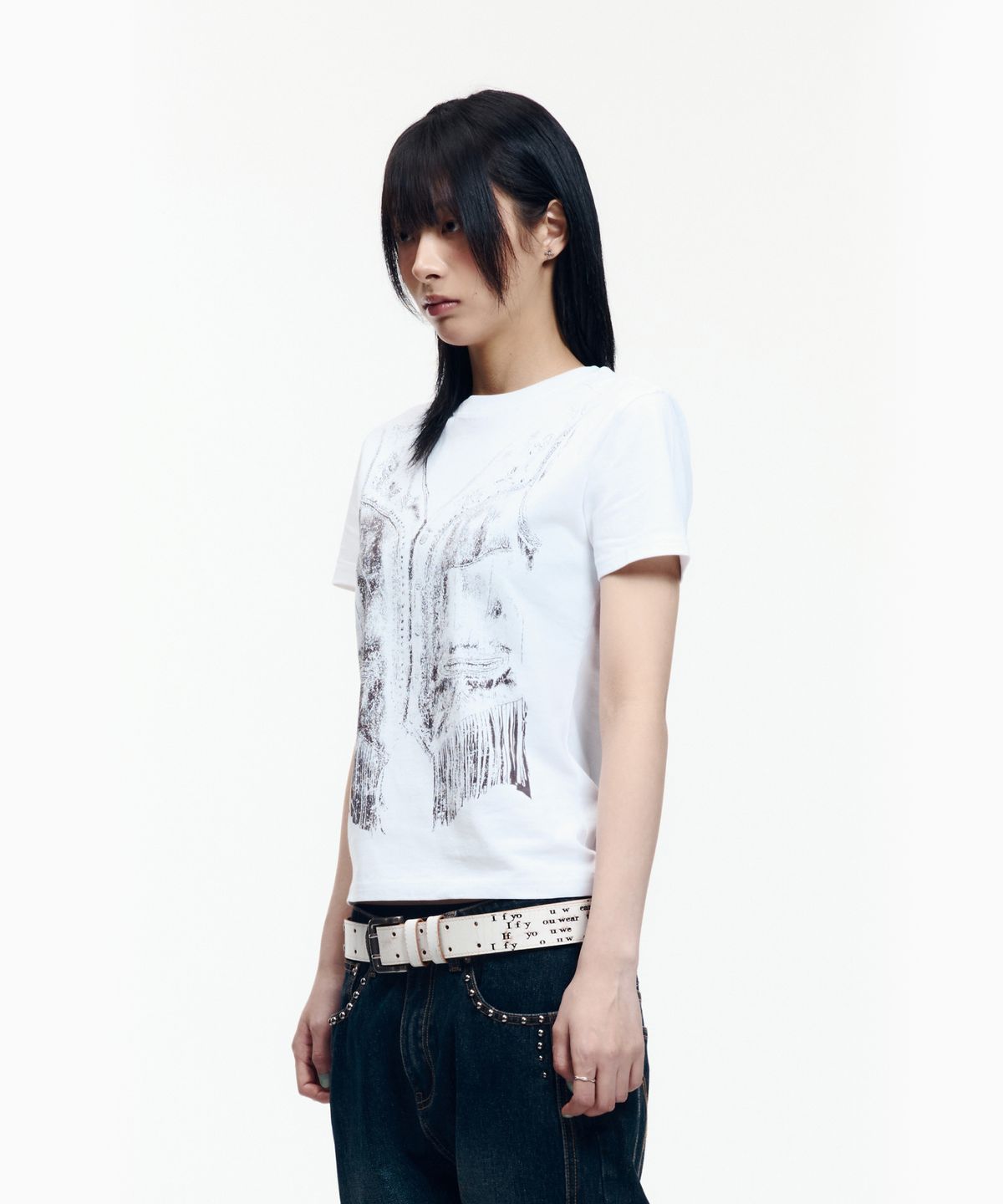 아캄(AAKAM) Western Vest Half Top (White)