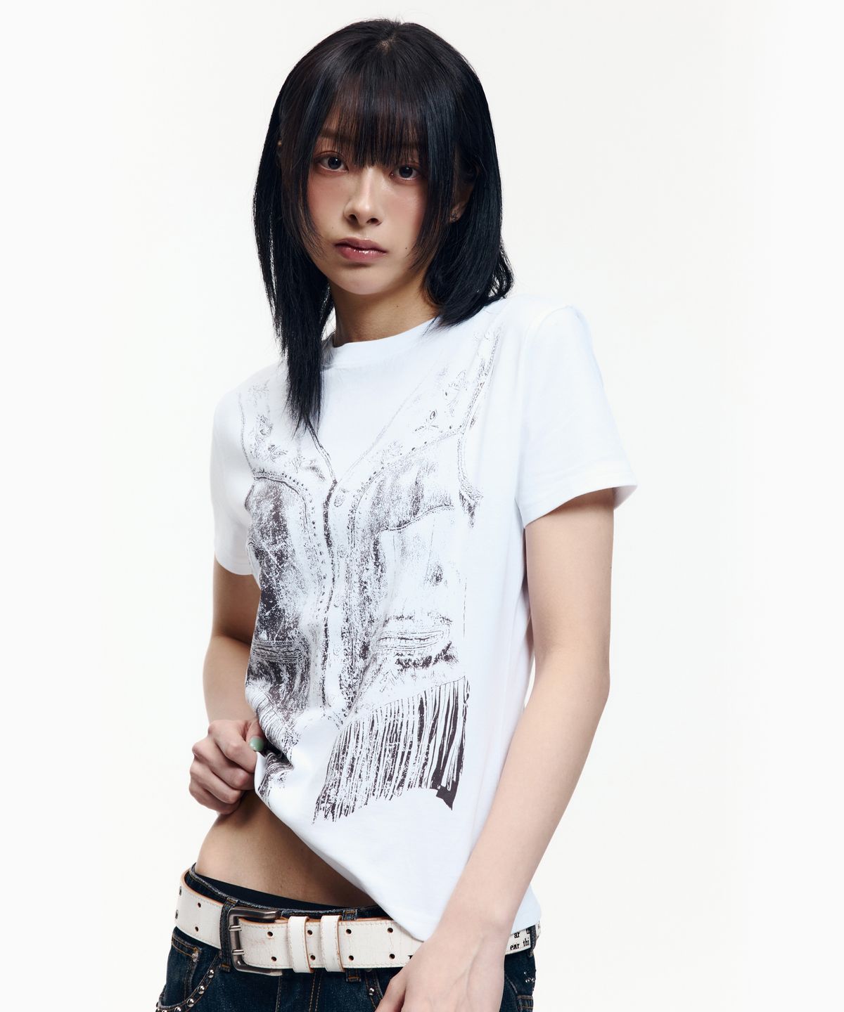 아캄(AAKAM) Western Vest Half Top (White)